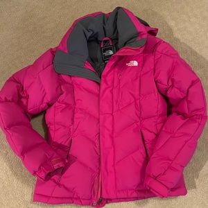 Pink north face down jacket